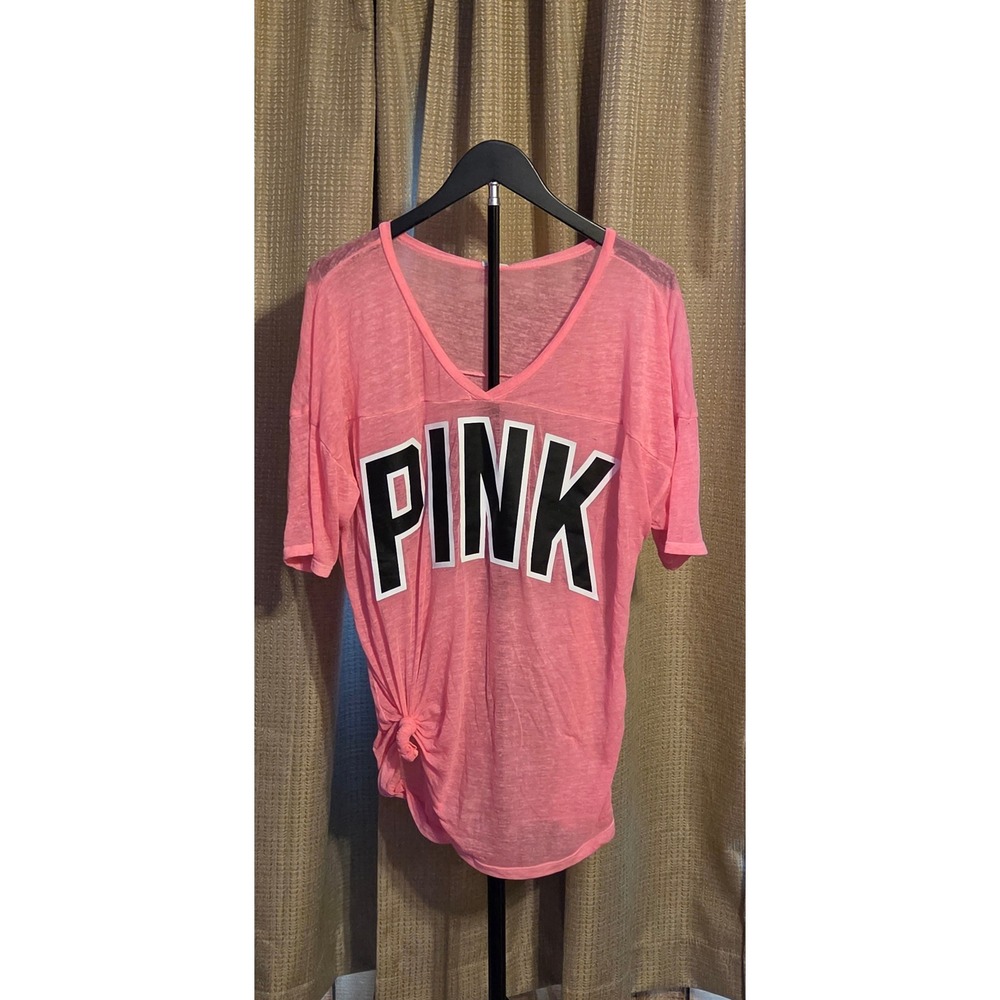 Pink Victoria's Secret Oversized V-Neck Sheer T-Shirt Women's Size Medium Pink